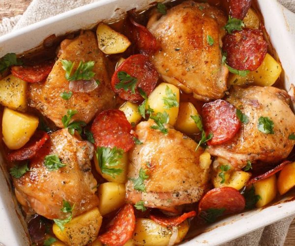 Chicken and chorizo traybake recipe is easy dinner ready under 1 hour